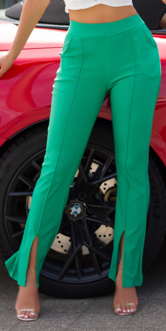 hoge taille broek met leg split groen
